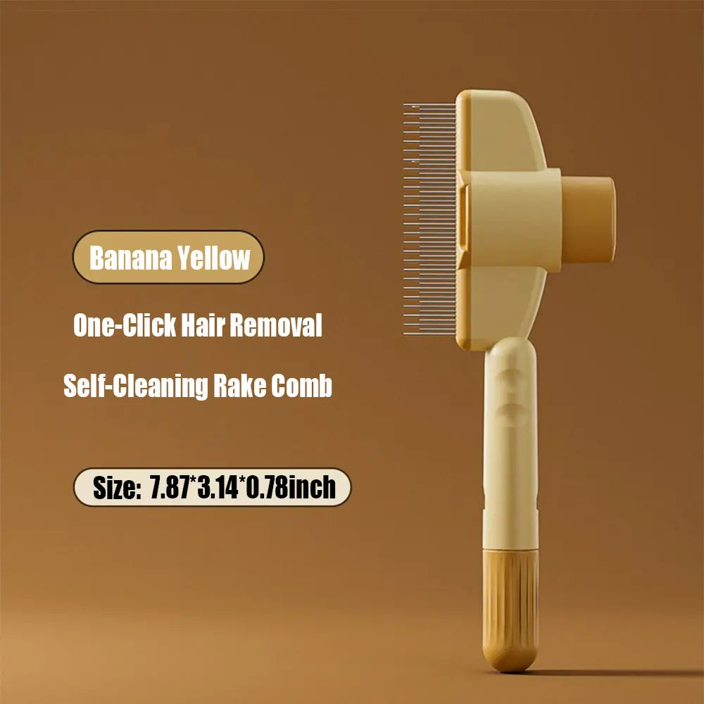 Professional Pet Comb for Dogs and Cats - Stainless Steel Teeth for Shedding and Tangle Removal, Self-Cleaning Design with Release Button