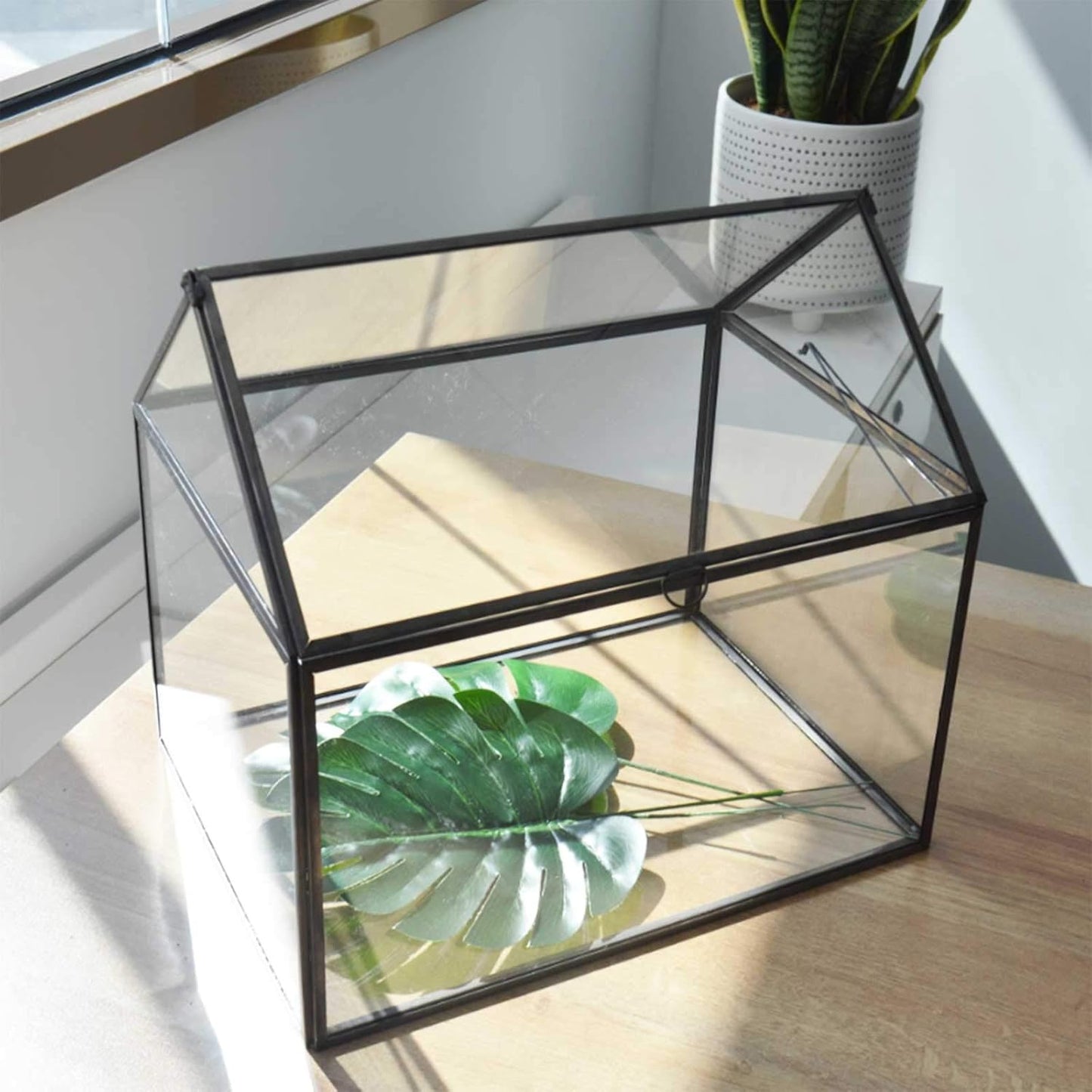 Large Glass Plant Terrarium – House Succulent Glass Terrarium Kit with Lip Glass Greenhouse Terrarium for Plant 12.26X9.15X10.9Inch (Black 2)