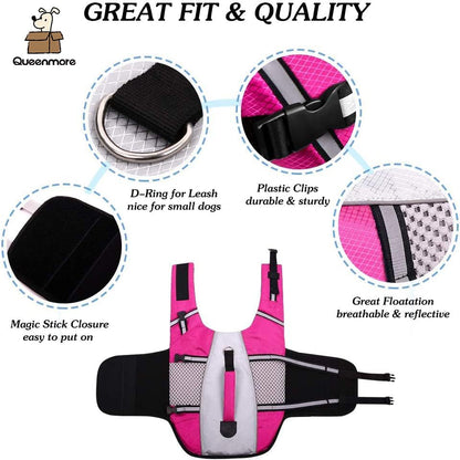 Dog Life Jacket Swimming Vest Small Medium Dogs Neoprene Water Boating Life Preserver Lightweight Reflective Cat Puppy Kayaking Lifesaver for French Bulldog,Yorkie Terrier,Bichon(Pink,S)