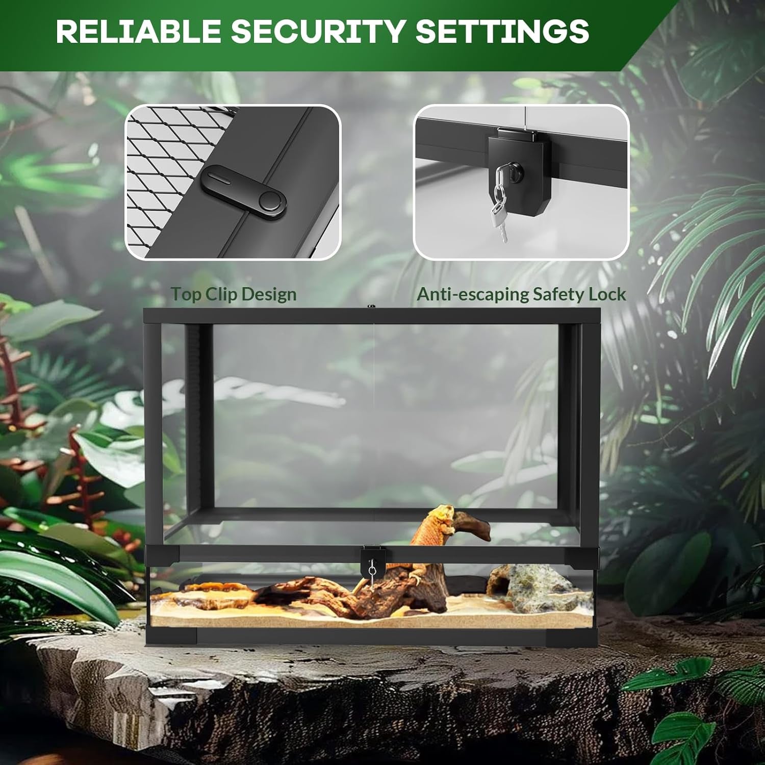 34 Gal Reptile Glass Terrarium, 24 in X 18 in X 18 in with Top & Side Screen Ventilation Reptile Terrarium, Double Hinge Door & anti Escape Reptile Tank for Lizard Tortoise Snake