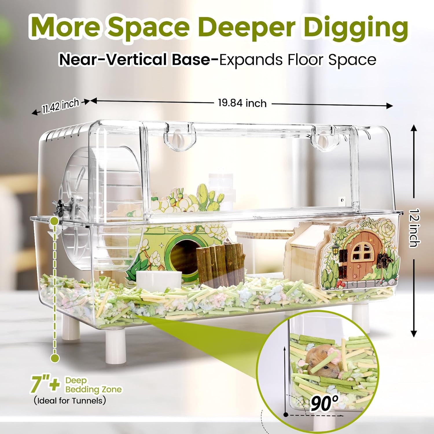 Acrylic Hamster Cage with All Accessories,Dwarf Hamster Cage with Stand,Syrian Mouse Cage for Pet Mice,Rat Cage for Hamster,Succulent Style Hamster House（20''L*11.5''W*10.5''H）