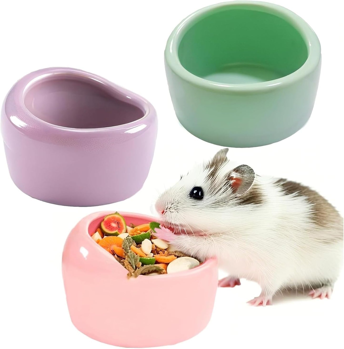 Ceramic Hamster Bowl Small Rat Food Bowl Hamster Dish Prevent Knocking Over, Food Splashing and Chewing Feeding Dish for Gerbil Chinchilla Rat (3 PCS)