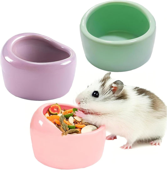 Ceramic Hamster Bowl Small Rat Food Bowl Hamster Dish Prevent Knocking Over, Food Splashing and Chewing Feeding Dish for Gerbil Chinchilla Rat (3 PCS)