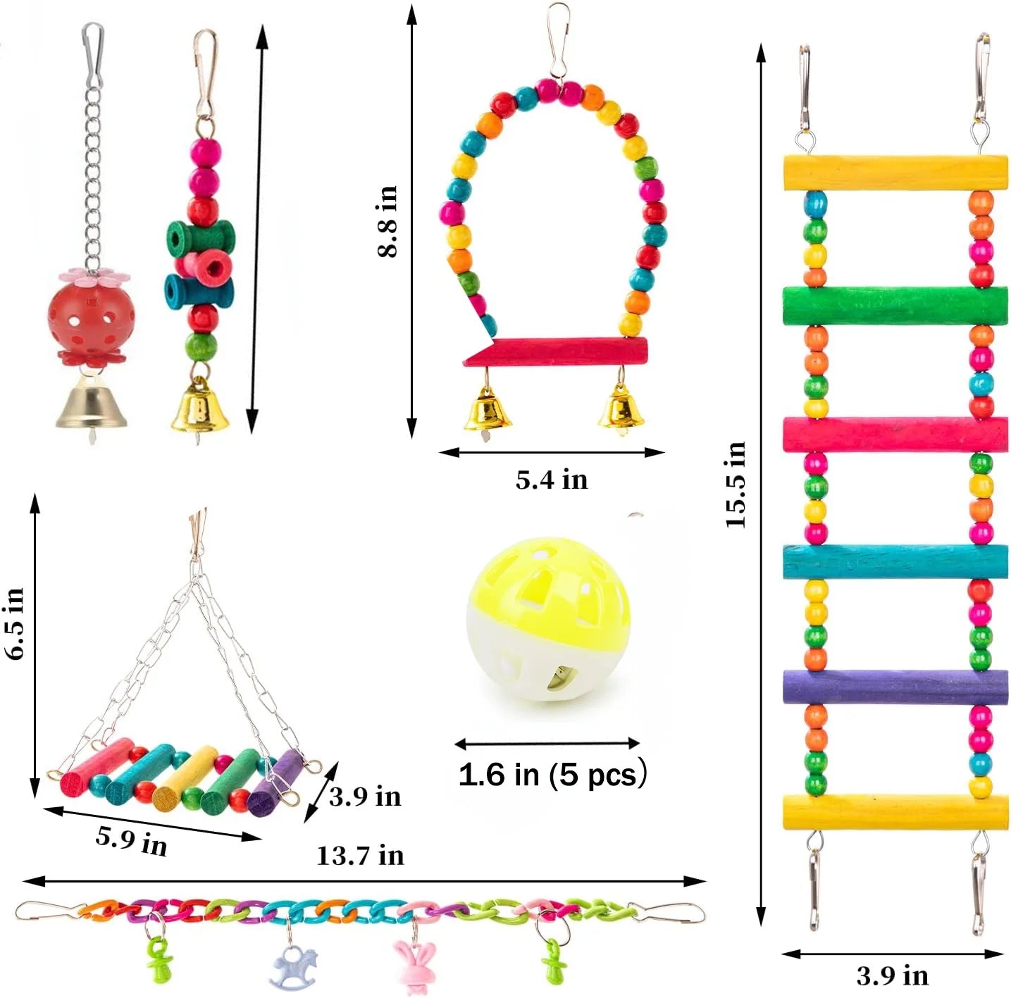 11PCS Bird Toys Parakeet Toys, Colorful Parrot Toy for Small Parakeets Cockatiels Conures Finches Swing Chewing Hanging Bell Cage Hammock Toy