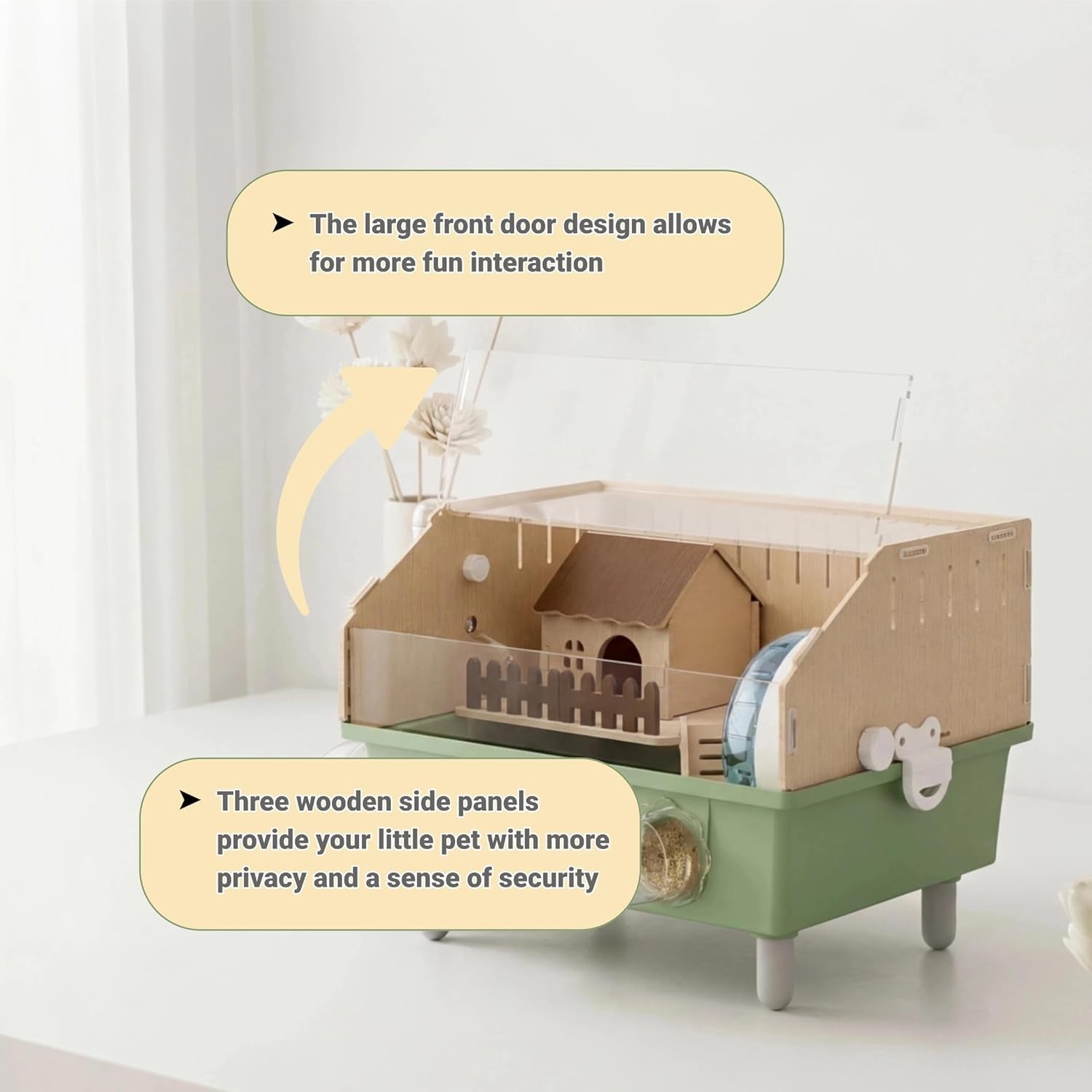 Acrylic Small Animal Cage & Habitat Starter Kit with Accessories | Hamster Cage for Dwarf Hamsters, Easy-Clean Transparent Pet Cage, Suitable for Hamsters and Gerbils (Green)