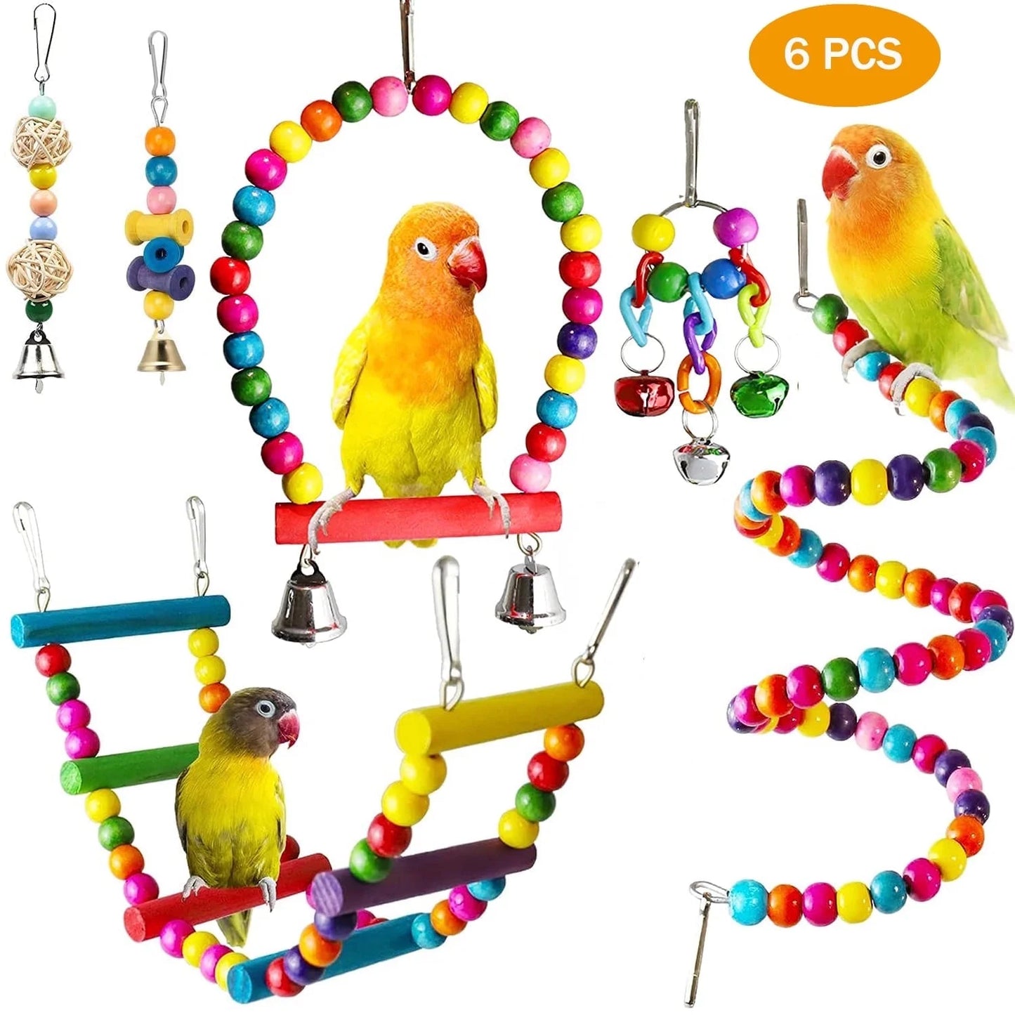 11PCS Bird Toys Parakeet Toys, Colorful Parrot Toy for Small Parakeets Cockatiels Conures Finches Swing Chewing Hanging Bell Cage Hammock Toy