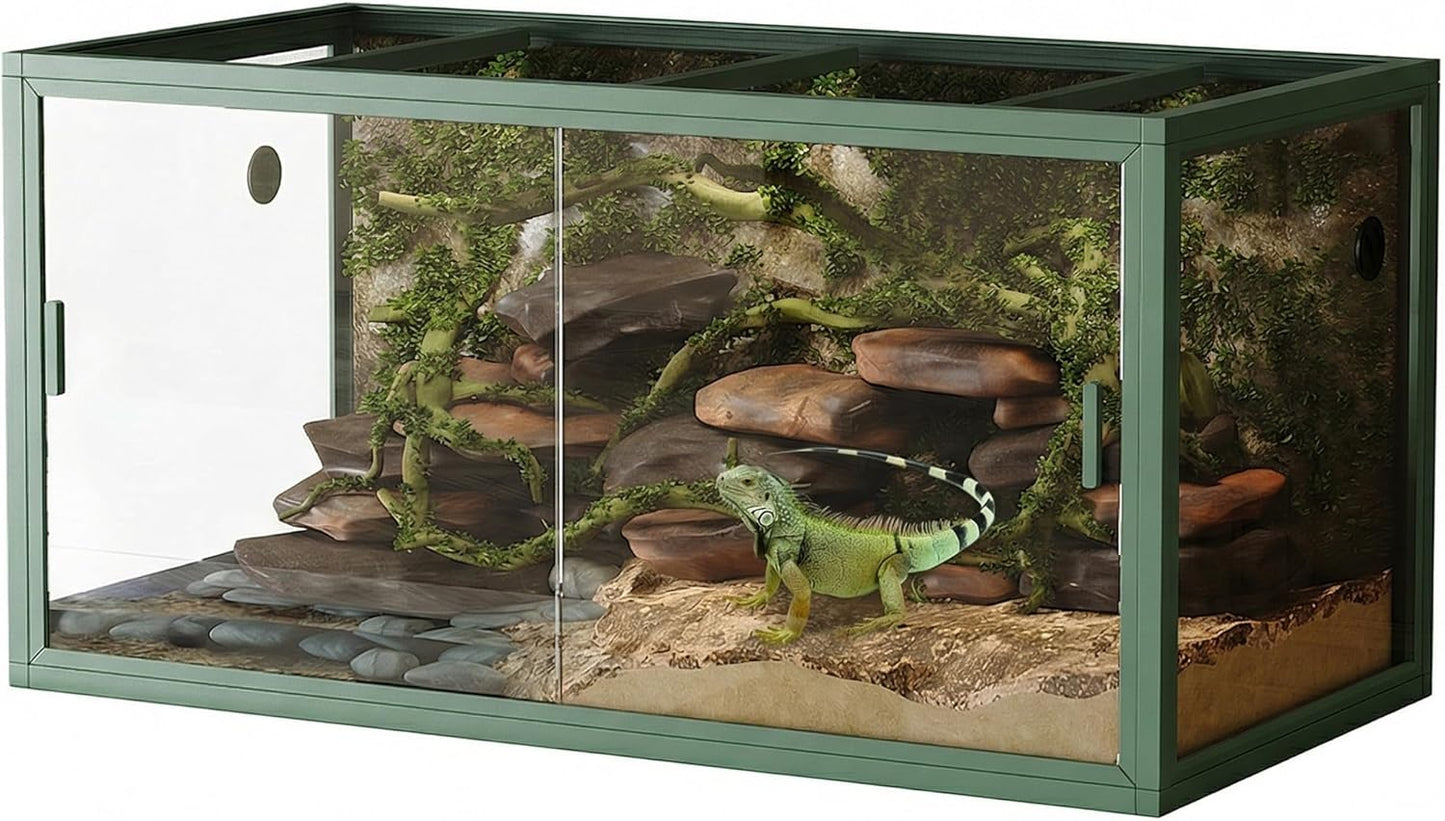 120 Gal Bearded Dragon Tank 4 X2 X2 Reptile Terrarium Enclosure with Sliding Glass Doors, Snake Enclosure Heavy Duty Top Screen Ventilation, Easy to Assemble Green