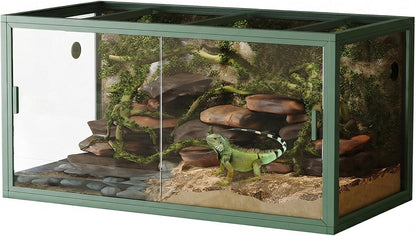 120 Gal Bearded Dragon Tank 4 X2 X2 Reptile Terrarium Enclosure with Sliding Glass Doors, Snake Enclosure Heavy Duty Top Screen Ventilation, Easy to Assemble Green