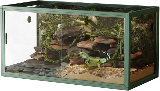 120 Gal Bearded Dragon Tank 4 X2 X2 Reptile Terrarium Enclosure with Sliding Glass Doors, Snake Enclosure Heavy Duty Top Screen Ventilation, Easy to Assemble Green