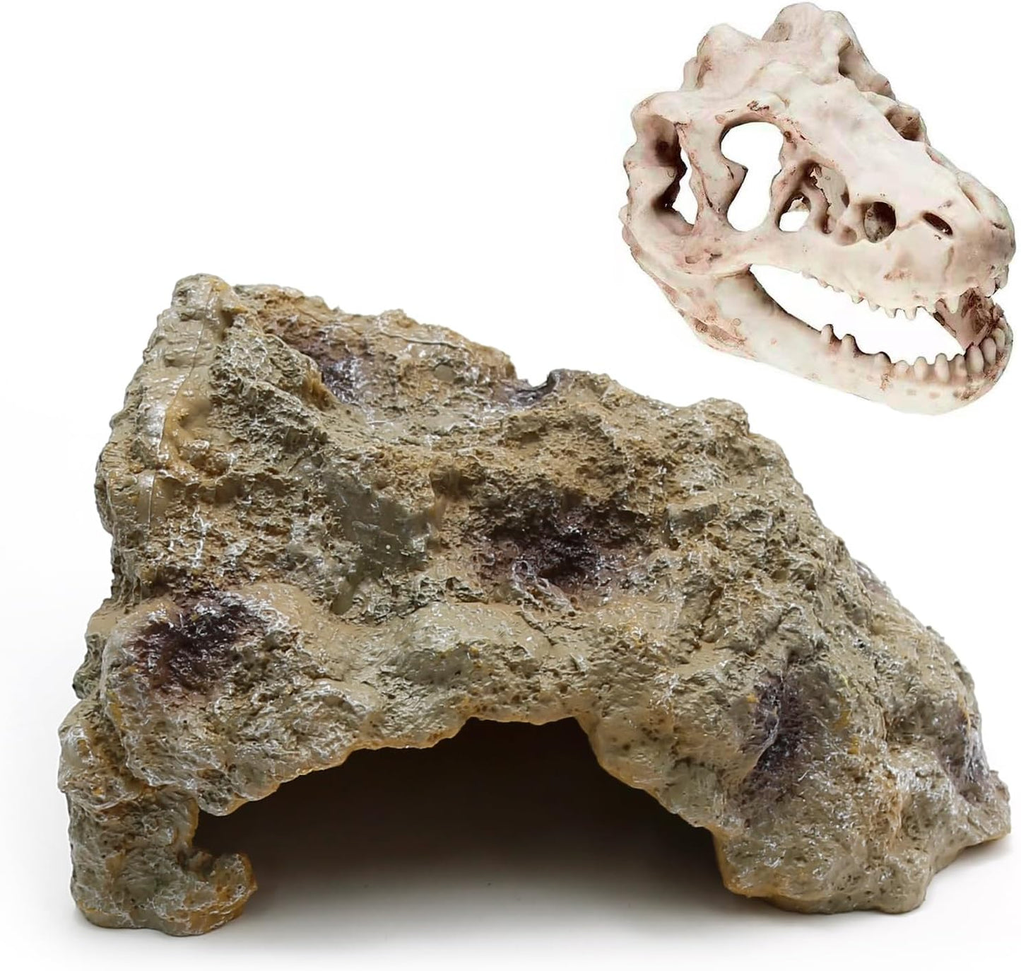 Reptile Rock Reptile Cave Hideout for Snakes/Geckos/Lizards/Turtles and Other Amphibians, with Dinosaur Skull (Small)