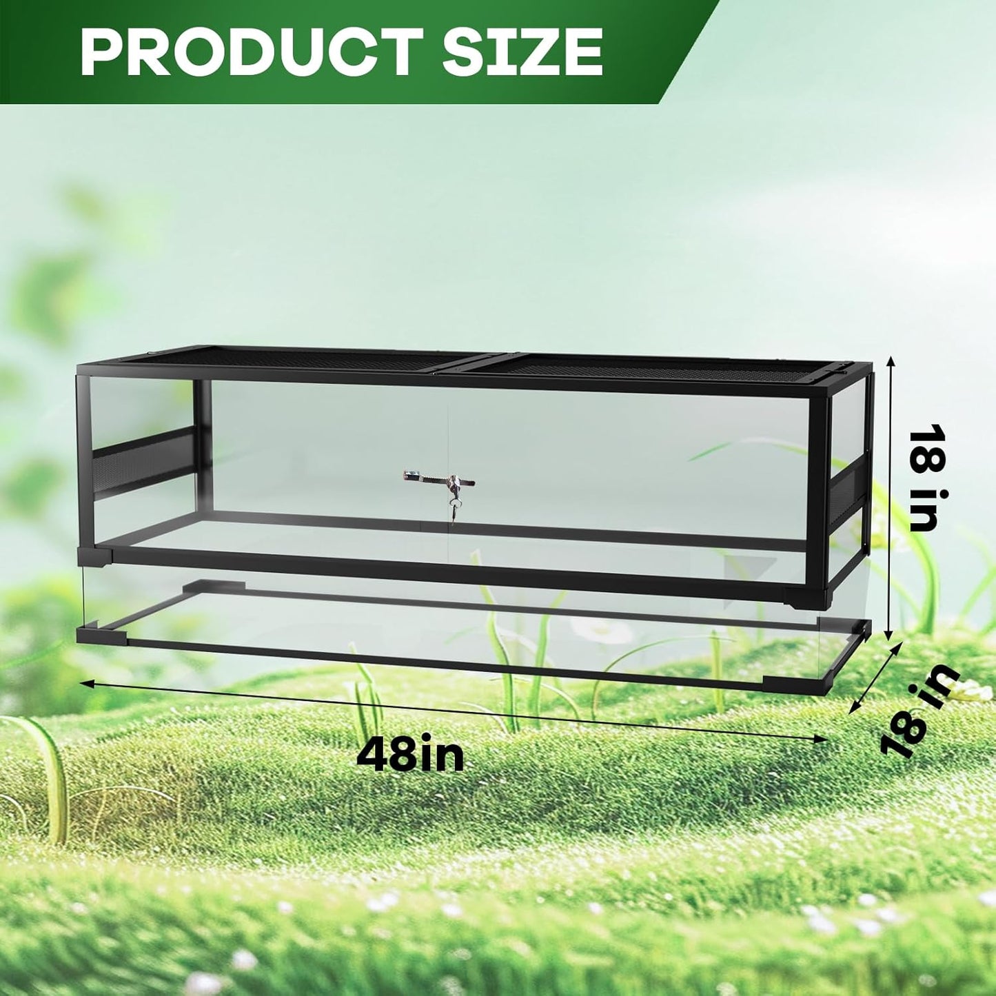 48" X 18" X 18" Tempered Glass Reptile Terrarium with Front Opening Door and Top Screen Ventilation, Easy Assembly Reptile Habitat Tank for Lizard