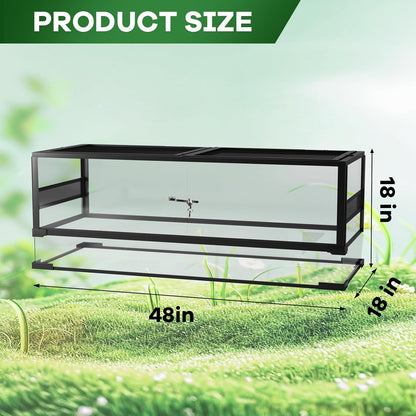 48" X 18" X 18" Tempered Glass Reptile Terrarium with Front Opening Door and Top Screen Ventilation, Easy Assembly Reptile Habitat Tank for Lizard