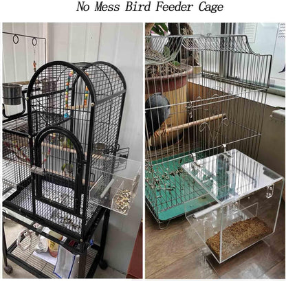 Automatic Acrylic Bird Feeder for Cage, No Mess - Small Bird Parrots, Canary, Parakeet, Budgerigar, Crested Myna, Cockatiel (XL)