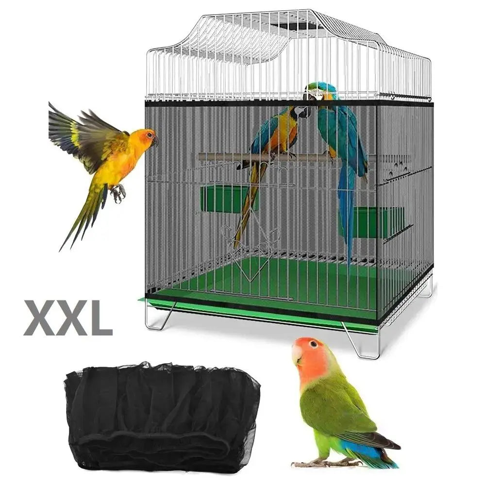 Bird Cage Cover, 360 Degrees Covering Bird Cage Mesh Net, Elastic Birdcage Cover, Soft Bird Seed Guard Skirt for Home, Bird Cage Accessories, Bird Cage Veil