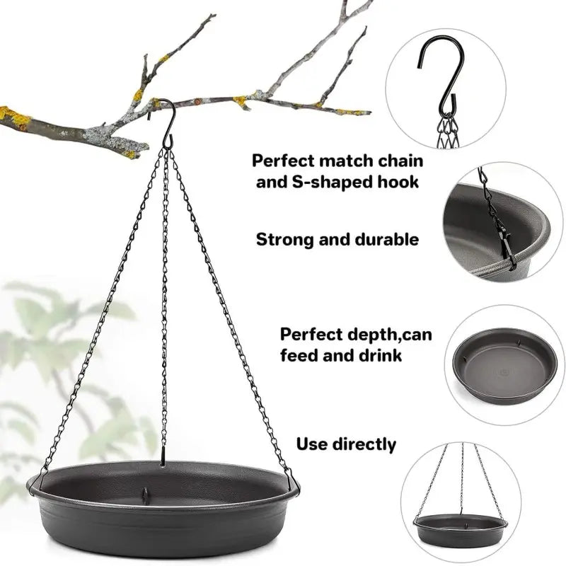 Outdoor Garden Bird Bath Tray, Hanging Bird Waterer, Bird Feeder, Bird Shower Basin, Gardening Accessory, Easy to Install, Bird Supplies