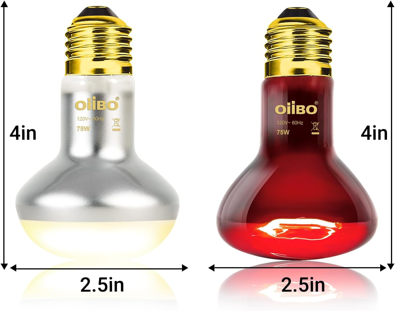 Reptile Heat Lamp Blub, 2Pack 75W Day & Night Reptile Heat Lamp,Uva Daylight Heat Basking Bulbs Infrared Heats Light Bulb for Reptiles Bearded Dragon Lizard Turtle