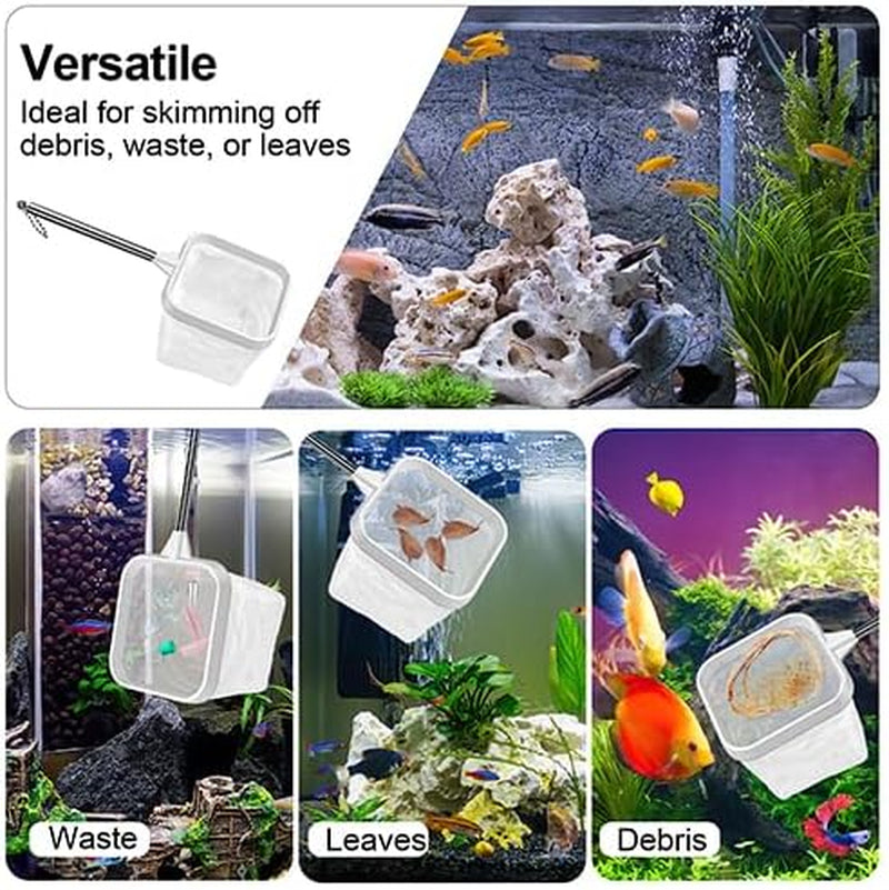 2-Pack White 3-Inch Aquarium Net – Small Fish Tank Tool for Shrimp & Bettas, Fast-Dry Mesh Scoop (Dual-Purpose Cleaner & Decor) by