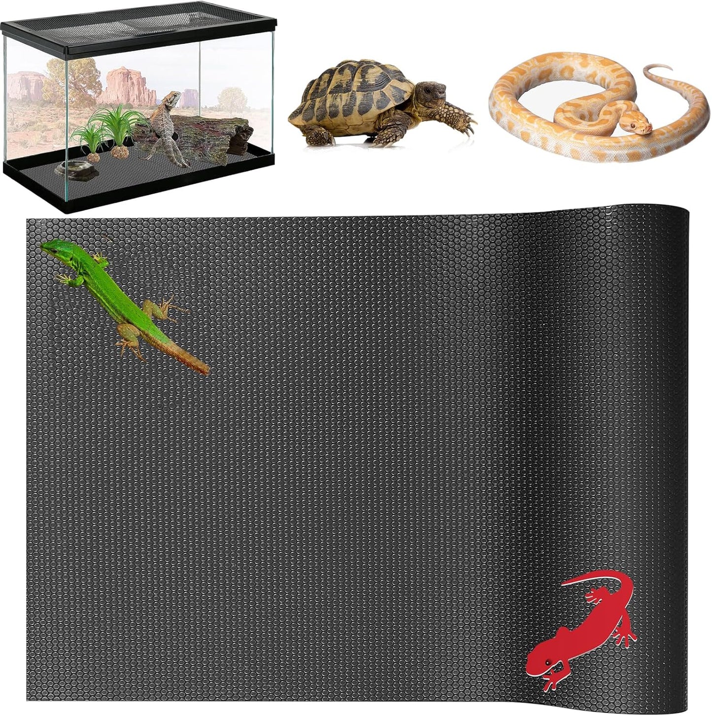 Reptile Substrate Liner Terrarium Carpet, Bearded Dragon Tank Accessories, Non-Adhesive Reptile Carpet Reptile Flooring Mat Bedding for Leopard Gecko, Snake, Lizard, Tortoise, 17.7X39.4 Inch