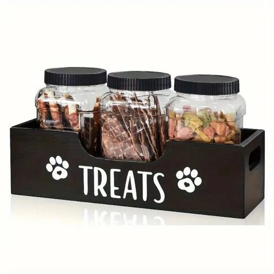 Pet Snack Storage Container - Handcrafted Wooden Feeding Stand for Dog and Cat Treats, Pine Material, Made in China