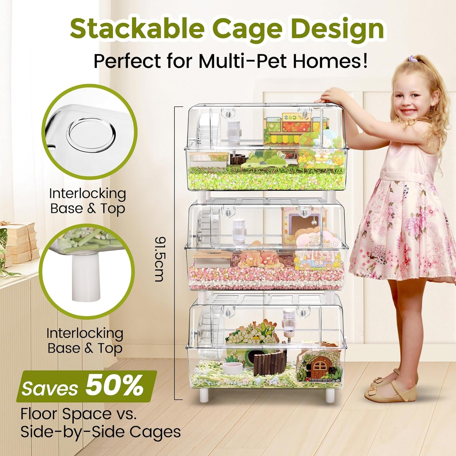 Acrylic Hamster Cage with All Accessories,Dwarf Hamster Cage with Stand,Syrian Mouse Cage for Pet Mice,Rat Cage for Hamster,Succulent Style Hamster House（20''L*11.5''W*10.5''H）