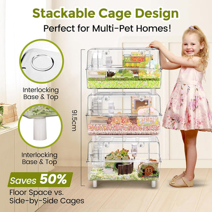 Acrylic Hamster Cage with All Accessories,Dwarf Hamster Cage with Stand,Syrian Mouse Cage for Pet Mice,Rat Cage for Hamster,Succulent Style Hamster House（20''L*11.5''W*10.5''H）