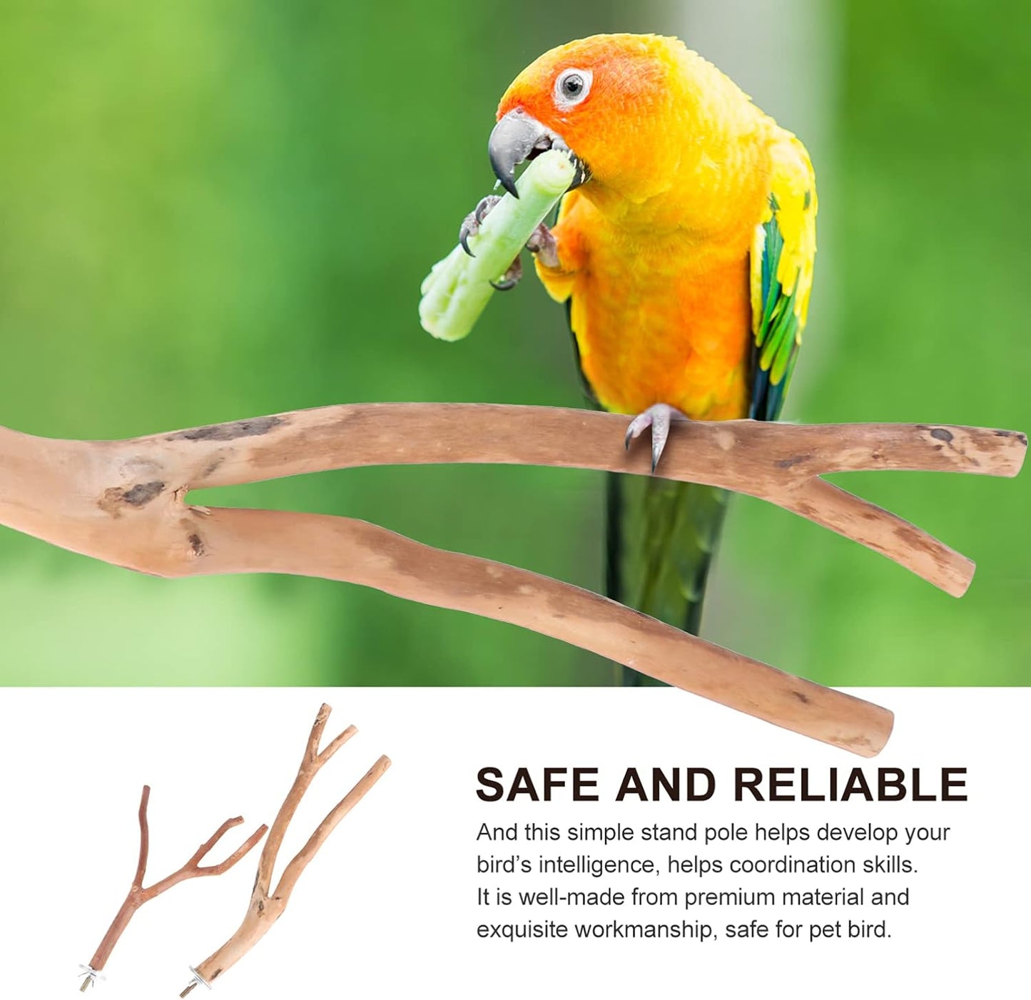 2Pcs Bird Parrot Perch Stand Poles, Natural Wooden Parrot Perch for Cage, Branches Fork Rod for Small Parakeets Cockatiels Conure Lovebirds Bird Cage Accessories