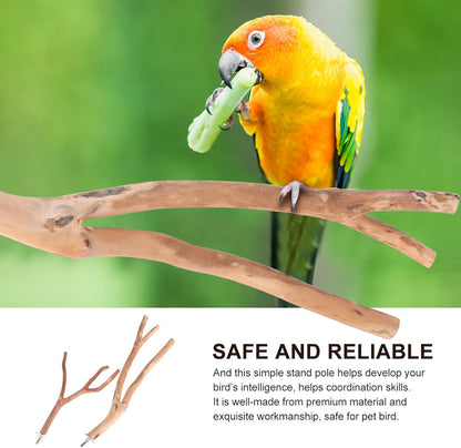 2Pcs Bird Parrot Perch Stand Poles, Natural Wooden Parrot Perch for Cage, Branches Fork Rod for Small Parakeets Cockatiels Conure Lovebirds Bird Cage Accessories
