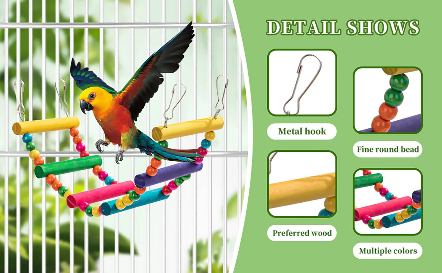 11PCS Bird Toys Parakeet Toys, Colorful Parrot Toy for Small Parakeets Cockatiels Conures Finches Swing Chewing Hanging Bell Cage Hammock Toy