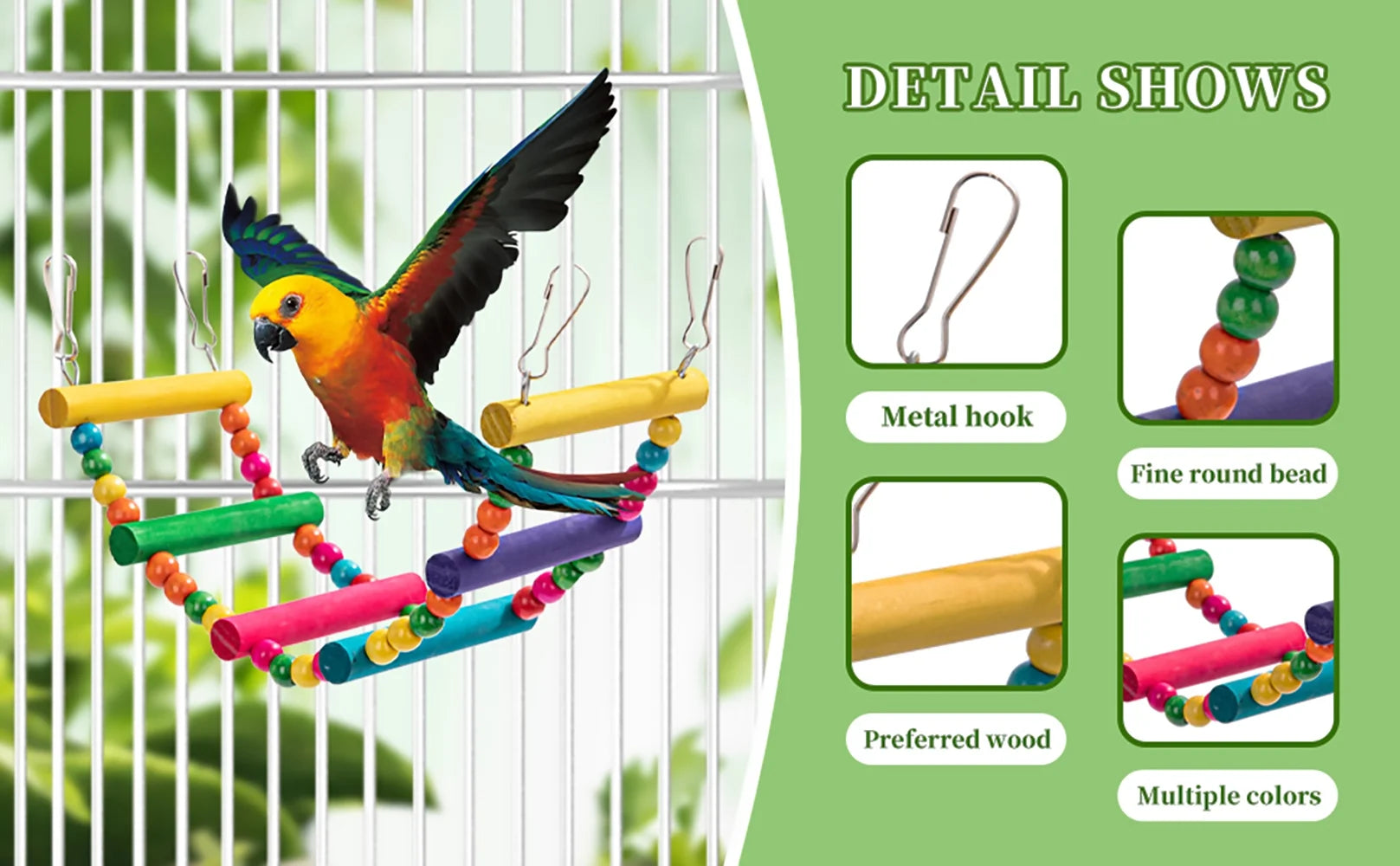 11PCS Bird Toys Parakeet Toys, Colorful Parrot Toy for Small Parakeets Cockatiels Conures Finches Swing Chewing Hanging Bell Cage Hammock Toy