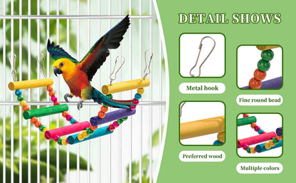 11PCS Bird Toys Parakeet Toys, Colorful Parrot Toy for Small Parakeets Cockatiels Conures Finches Swing Chewing Hanging Bell Cage Hammock Toy