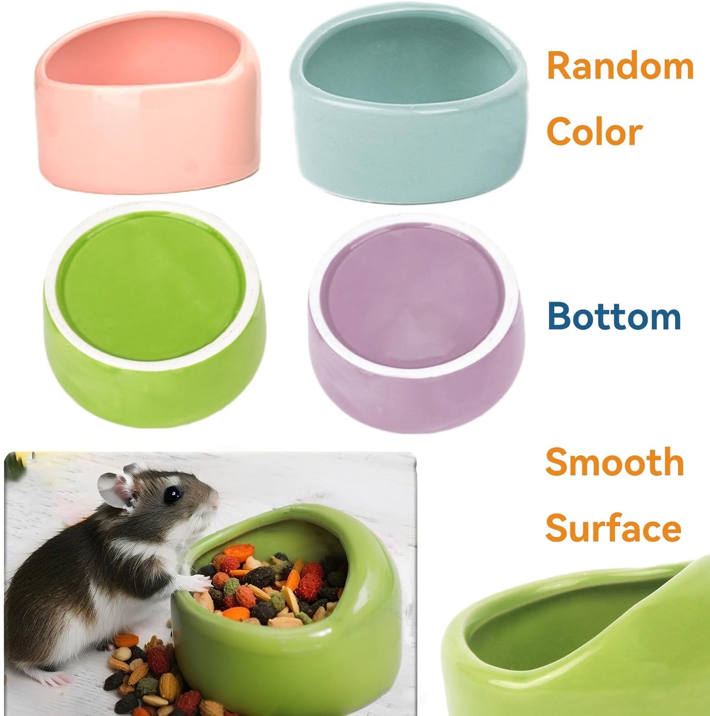 Ceramic Hamster Bowl Small Rat Food Bowl Hamster Dish Prevent Knocking Over, Food Splashing and Chewing Feeding Dish for Gerbil Chinchilla Rat (3 PCS)