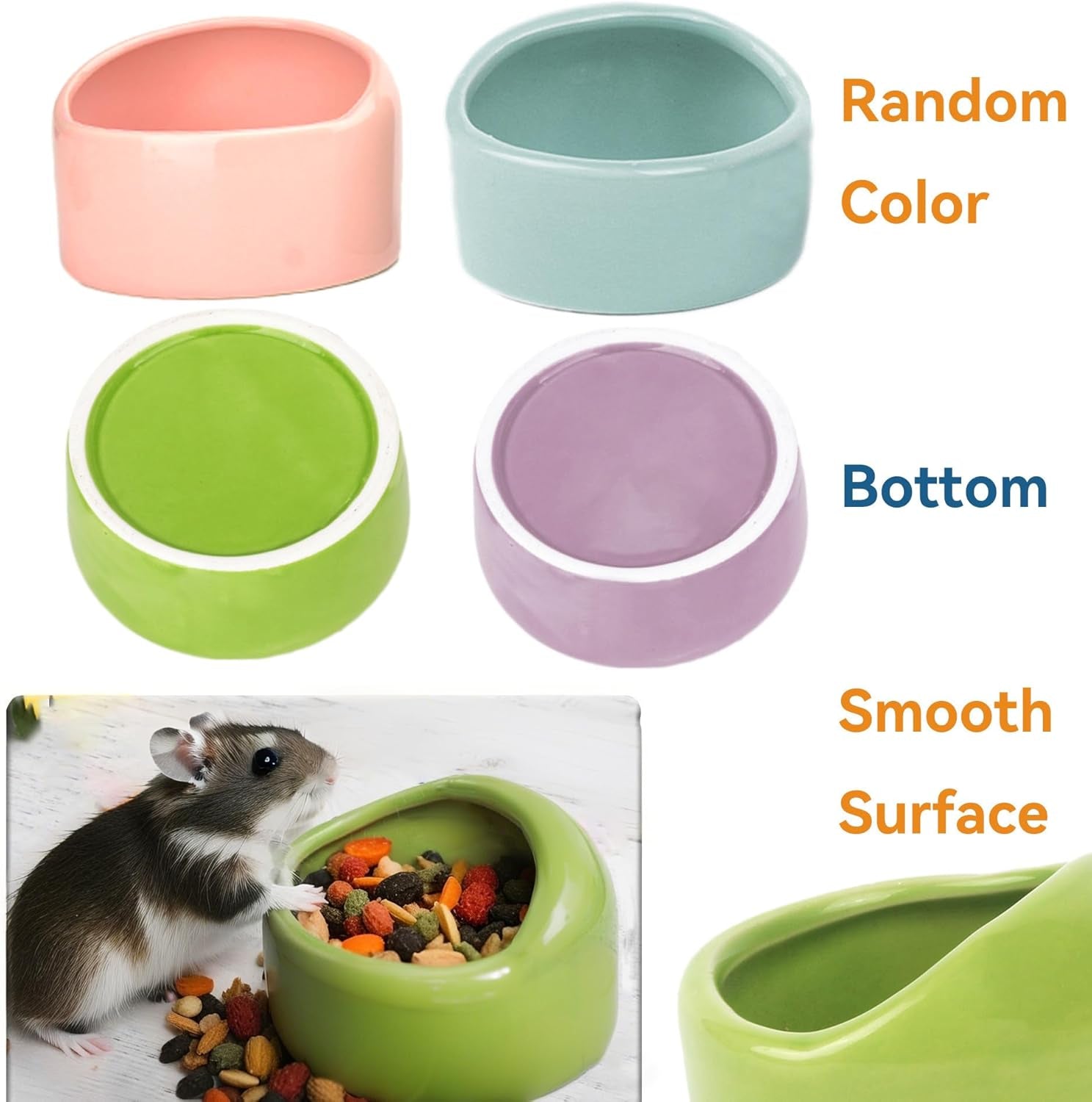 Ceramic Hamster Bowl Small Rat Food Bowl Hamster Dish Prevent Knocking Over, Food Splashing and Chewing Feeding Dish for Gerbil Chinchilla Rat (3 PCS)