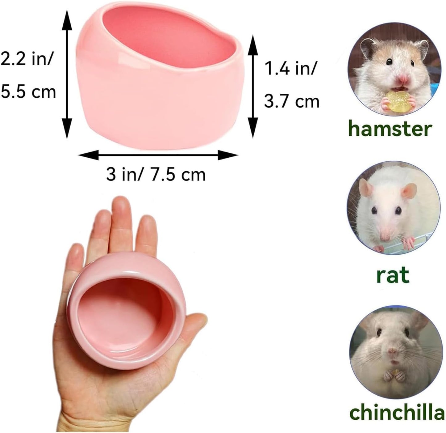 Ceramic Hamster Bowl Small Rat Food Bowl Hamster Dish Prevent Knocking Over, Food Splashing and Chewing Feeding Dish for Gerbil Chinchilla Rat (3 PCS)
