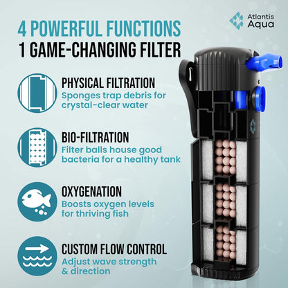 55 Gallon Fish Tank Filter to 100 Gallon Fish Tank Filter | Silent Fish Tank Filter | Large Fish Tank Filter | Submersible Aquarium Filter, 75 Gallon Fish Tank Filter, in Tank Aquarium Filter