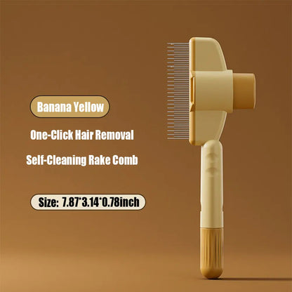 Professional Pet Comb for Dogs and Cats - Stainless Steel Teeth for Shedding and Tangle Removal, Self-Cleaning Design with Release Button