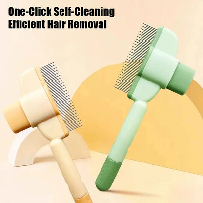Professional Pet Comb for Dogs and Cats - Stainless Steel Teeth for Shedding and Tangle Removal, Self-Cleaning Design with Release Button