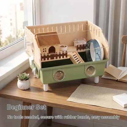Acrylic Small Animal Cage & Habitat Starter Kit with Accessories | Hamster Cage for Dwarf Hamsters, Easy-Clean Transparent Pet Cage, Suitable for Hamsters and Gerbils (Green)
