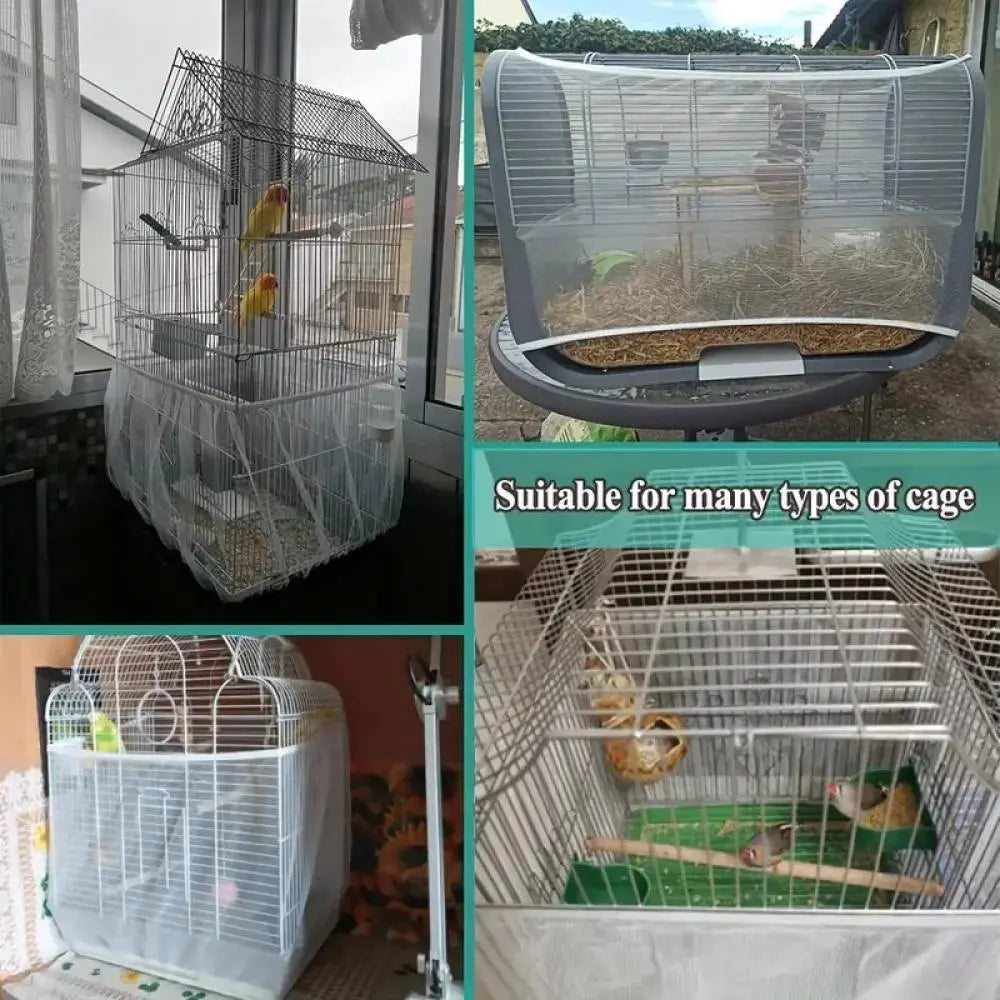 Bird Cage Cover, 360 Degrees Covering Bird Cage Mesh Net, Elastic Birdcage Cover, Soft Bird Seed Guard Skirt for Home, Bird Cage Accessories, Bird Cage Veil