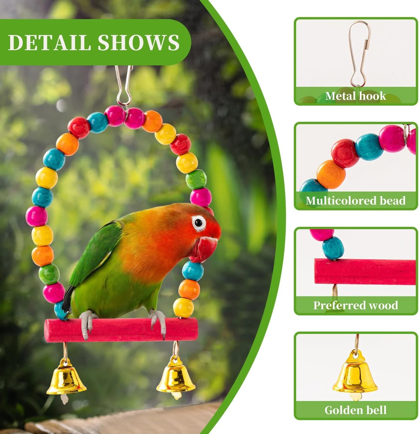 11PCS Bird Toys Parakeet Toys, Colorful Parrot Toy for Small Parakeets Cockatiels Conures Finches Swing Chewing Hanging Bell Cage Hammock Toy
