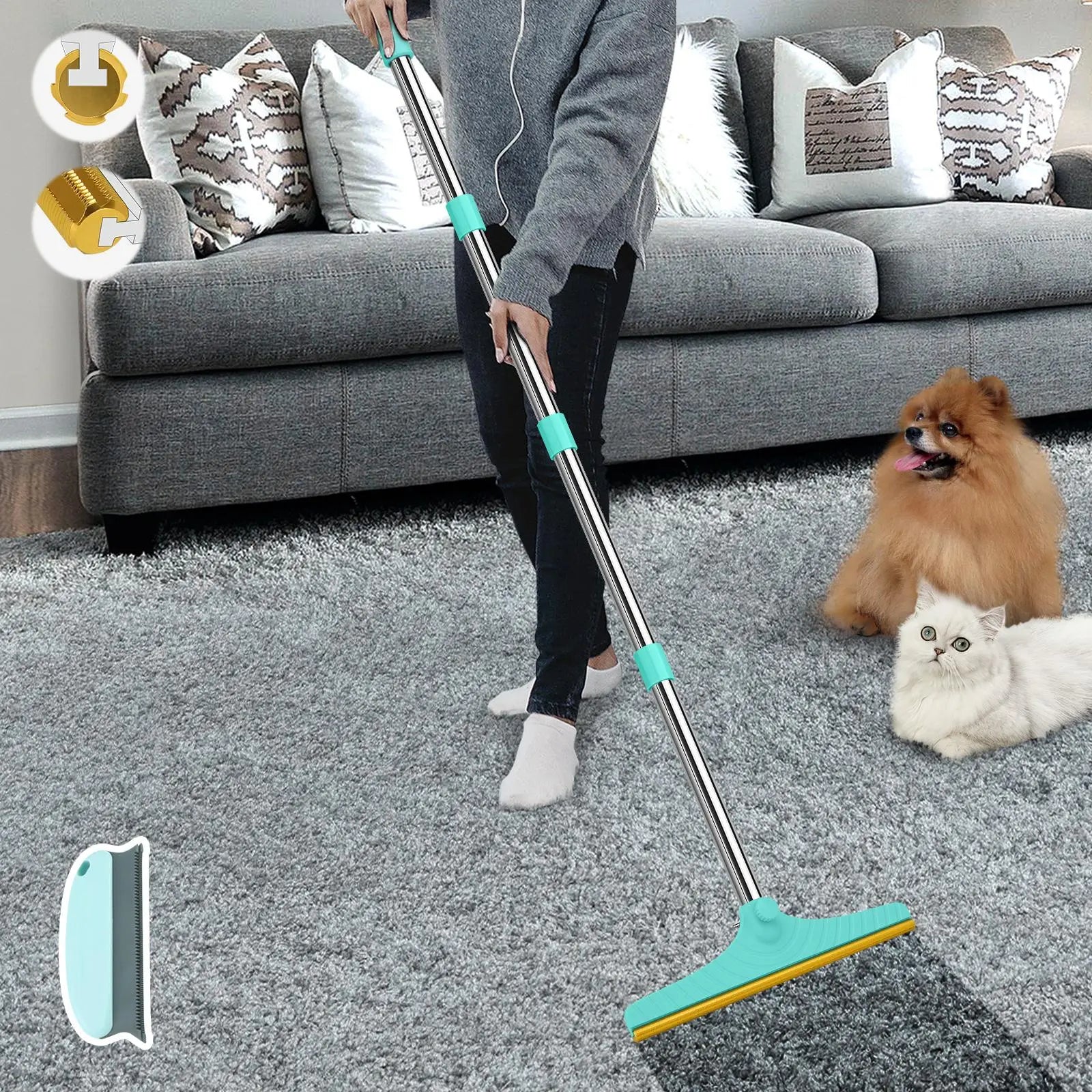Adjustable Pet Hair Remover Brush with Hanging Ring - Versatile Cleaning Tool for Carpets and Floors, Ideal Gift for Pet Owners