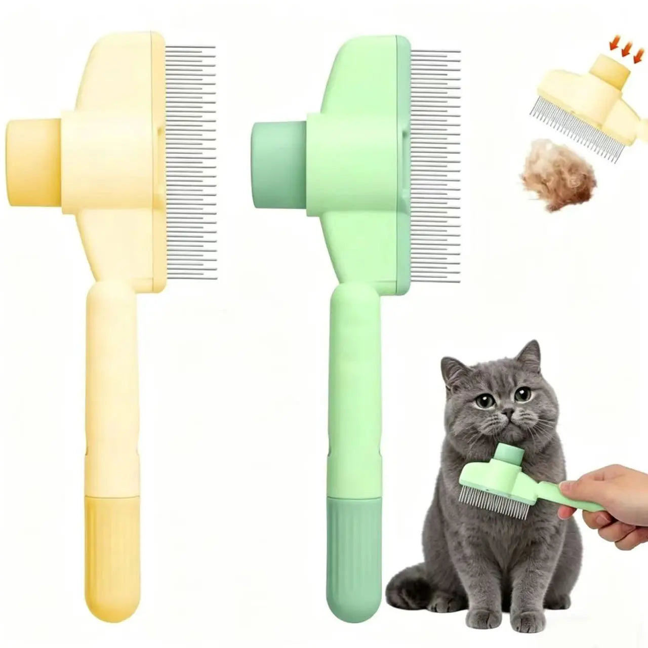 Professional Pet Comb for Dogs and Cats - Stainless Steel Teeth for Shedding and Tangle Removal, Self-Cleaning Design with Release Button