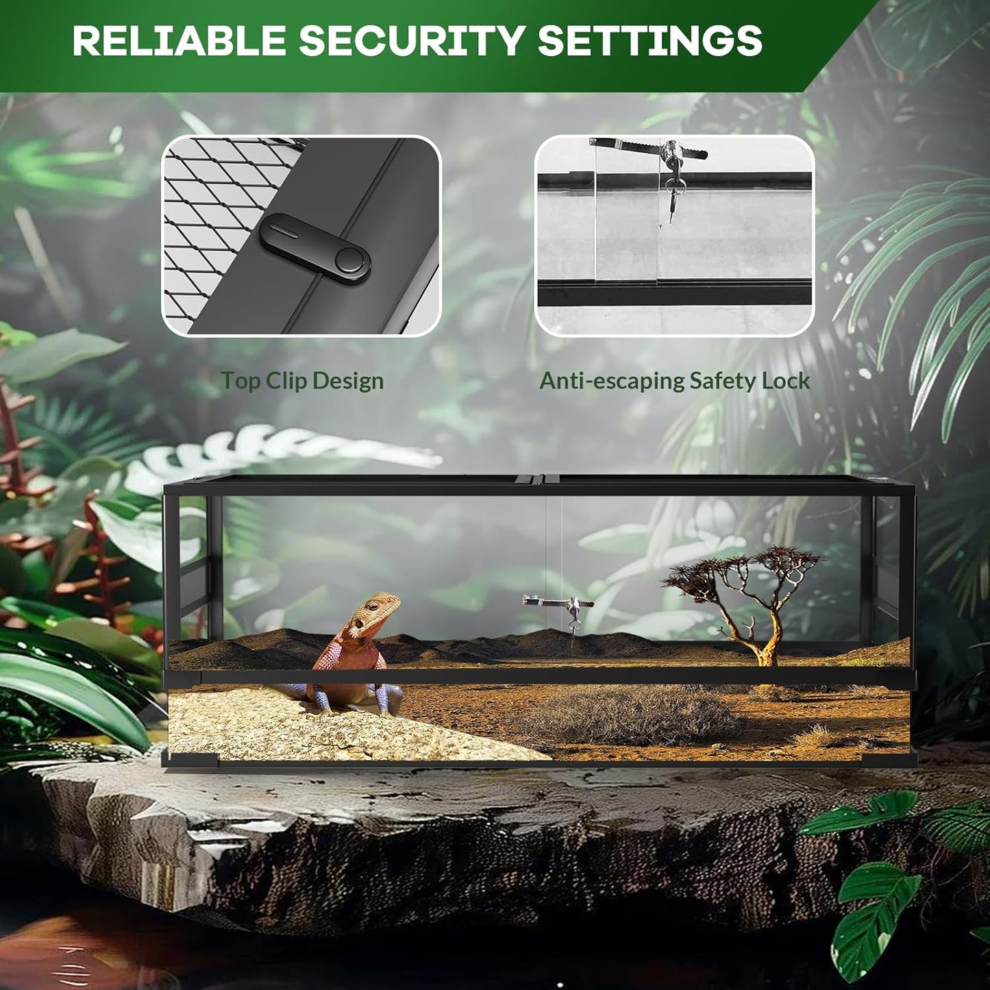 34 Gallon Reptile Tall Glass Terrarium, 24" X 18" X 18" Reptile Tank Double Hinge Door with Top Screen Ventilation (34 Gallon-H)
