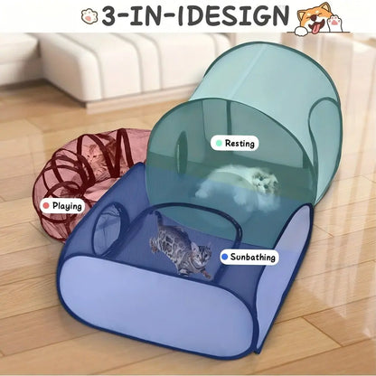 Portable Cat Tunnel Fence, Breathable Soft Tunnel, Indoor Outdoor Pet Enclosure, Cat Bed for Cats and Small Dogs, Includes Carry Bag