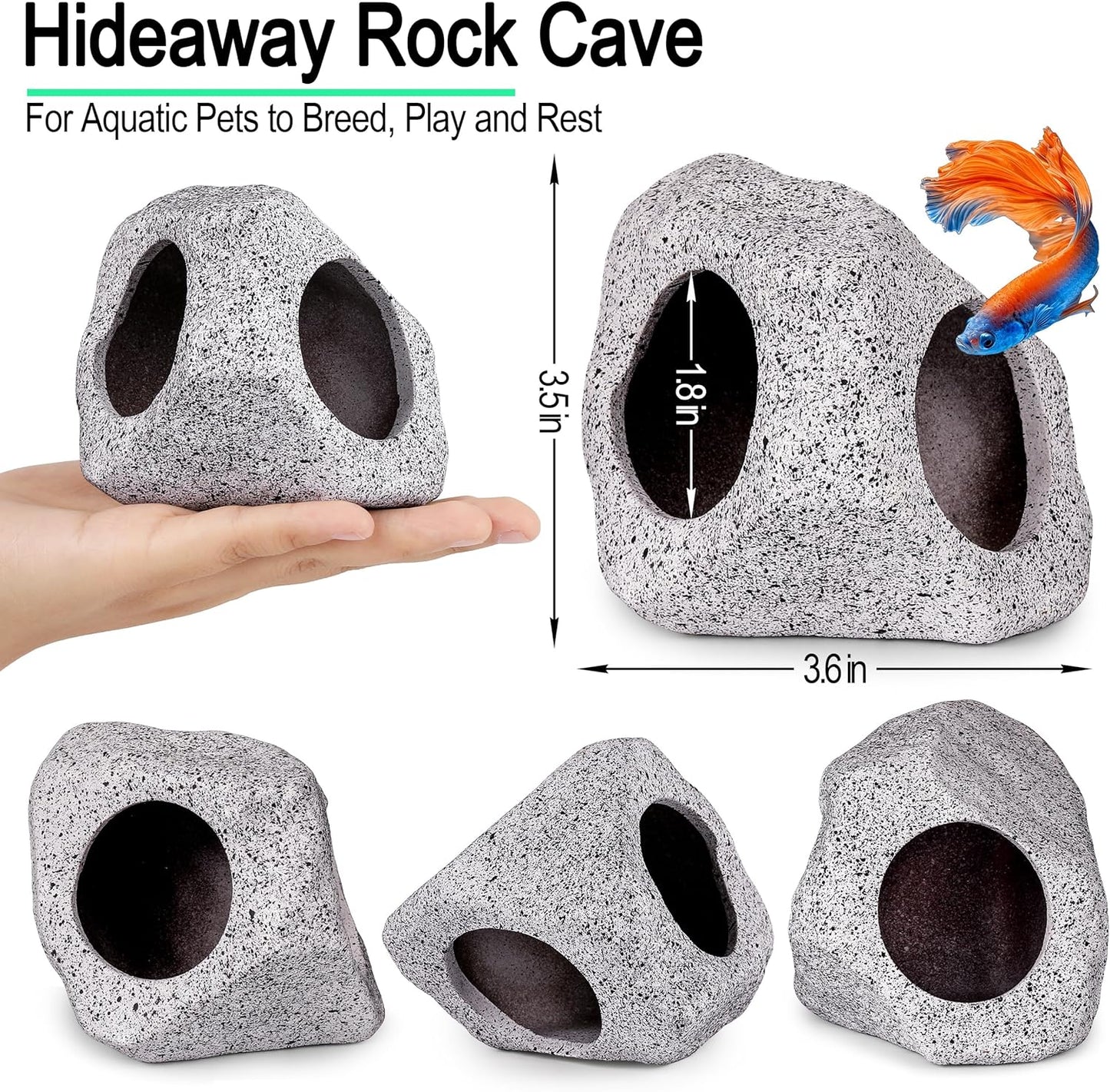 Fish Tank Decor, Silk Aquarium Plants and Hideaway Rock Cave Decor for Betta Fish Tank Accessories, Goldfish, Turtle Tank Decorations
