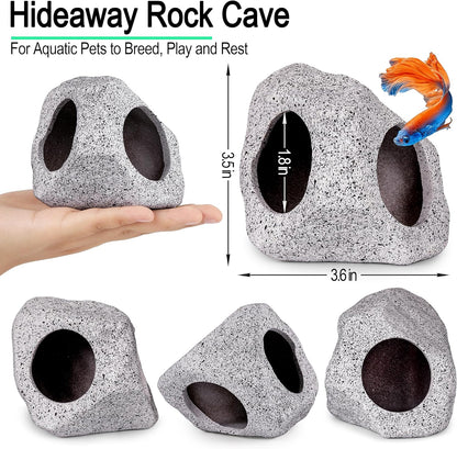 Fish Tank Decor, Silk Aquarium Plants and Hideaway Rock Cave Decor for Betta Fish Tank Accessories, Goldfish, Turtle Tank Decorations