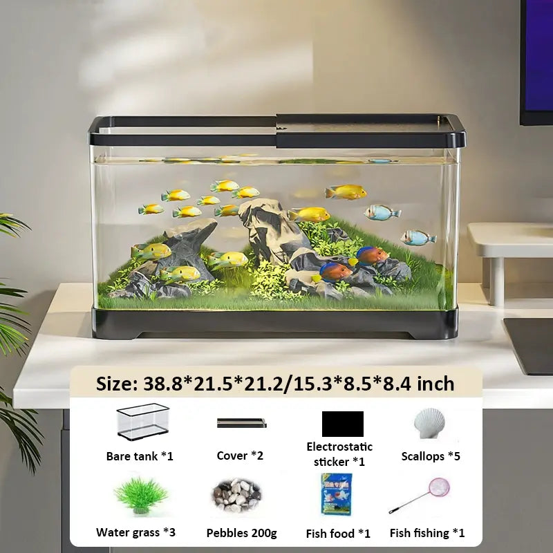 3 Gallons Small Fish Tank Aquarium Starter Kit for Home, Office, Room, Decorative Desktop, Betta Fish Tank with Landscape Set for Shrimp, Jellyfish, Goldfish