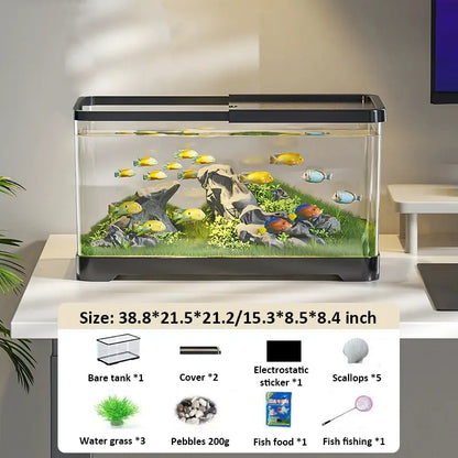 3 Gallons Small Fish Tank Aquarium Starter Kit for Home, Office, Room, Decorative Desktop, Betta Fish Tank with Landscape Set for Shrimp, Jellyfish, Goldfish