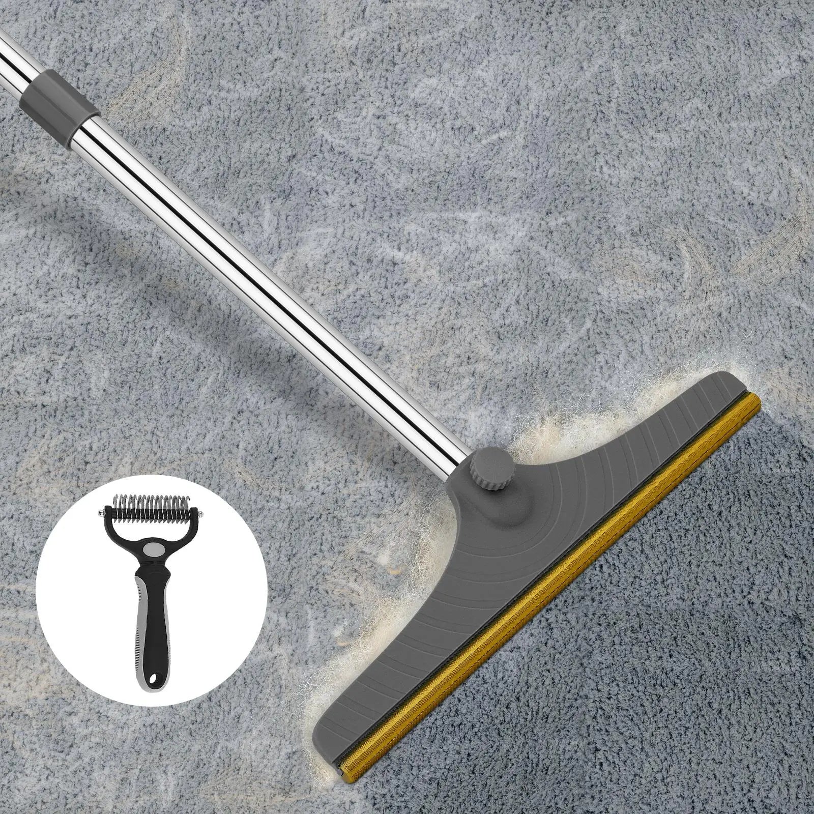 Adjustable Pet Hair Remover Brush with Hanging Ring - Versatile Cleaning Tool for Carpets and Floors, Ideal Gift for Pet Owners
