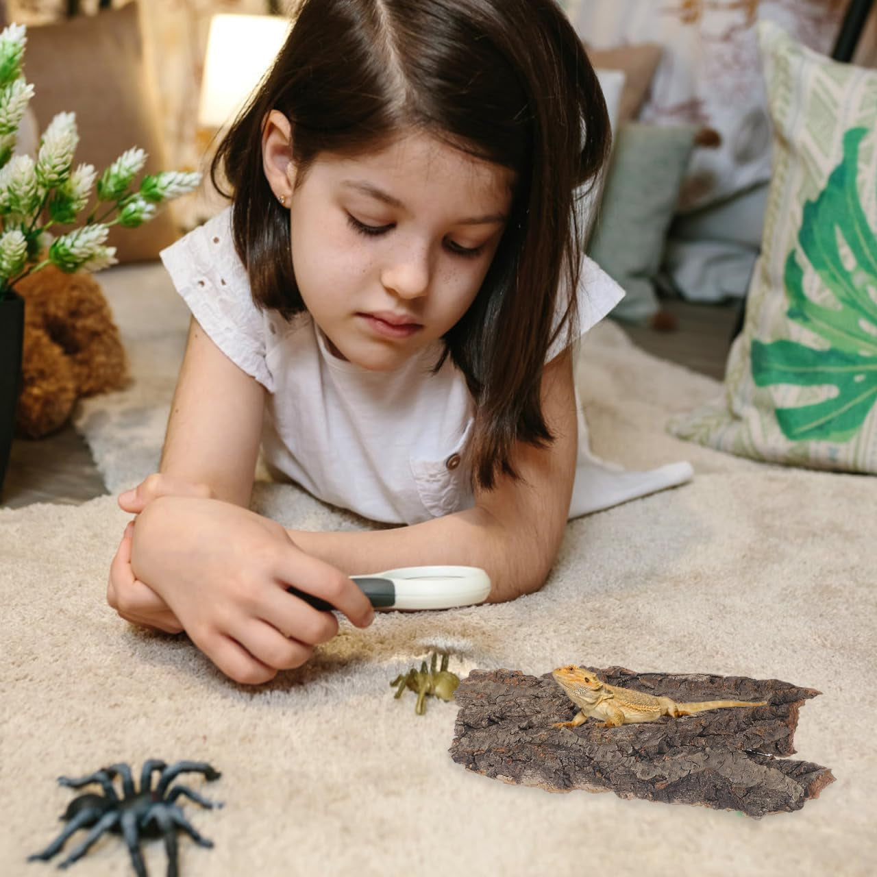 4Pcs Reptile Tree Bark Reptile Hides: Natural Wood Cork Bark Gecko Hide Small Climbing Barks Terrarium Decor Lizard Geckos Tortoise Birdcage Tank Accessories Water Tube Landscaping