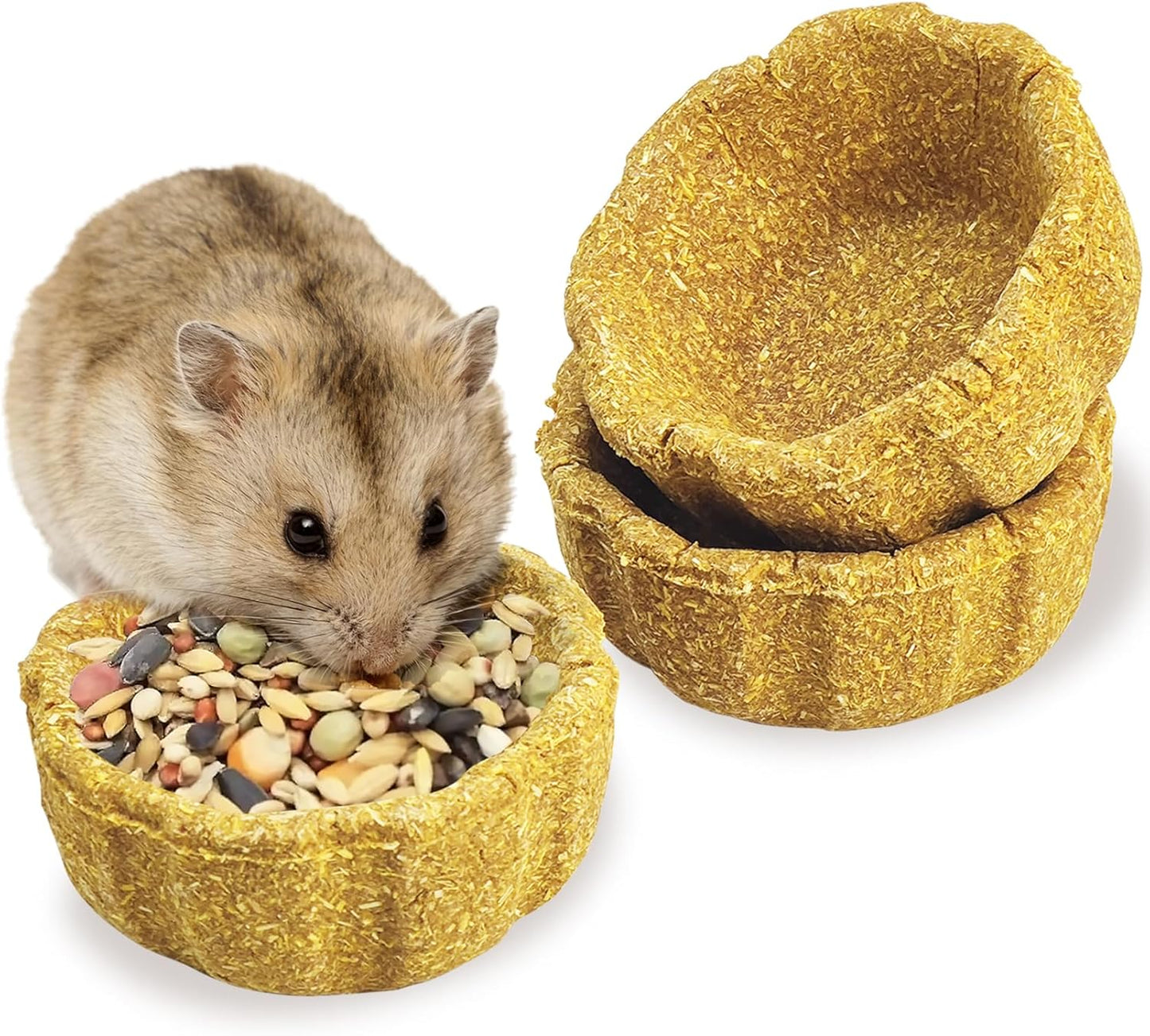 3 Pcs Hamster Edible Premium Timothy Hay Chew Bowl Pumpkin Blend Rabbit Treats for Teeth Chewing Chinchilla Chew & Decor Toys for Syrian Dwarf Hamsters Gerbils Mice